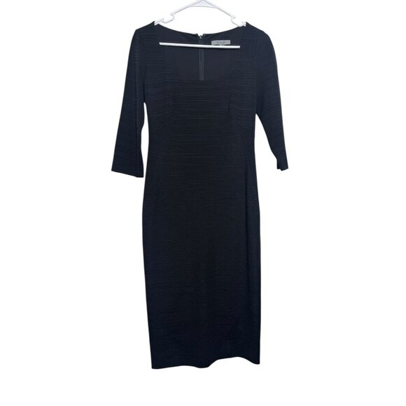 Classiques Entier Black Textured Midi Dress Size 4 | Elegant Square Neck 3/4 Sle - Picture 1 of 2